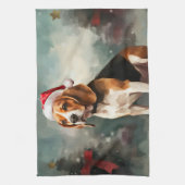 Beagle Hond in Sneeuw Kerstmis Theedoek (Verticaal)