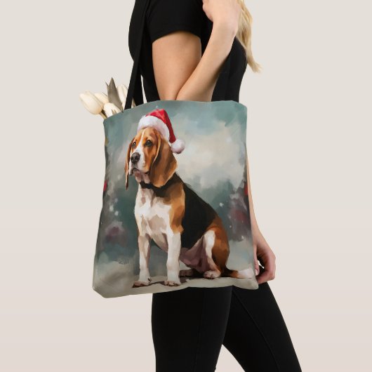 Beagle Hond in Sneeuw Kerstmis Tote Bag (Dichtbij)