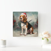 Beagle Hond in Sneeuw Kerstmis Vierkante Klok (Huis)
