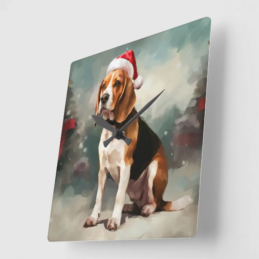 Beagle Hond in Sneeuw Kerstmis Vierkante Klok (Hoek)