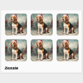 Beagle Hond in Sneeuw Kerstmis Vierkante Sticker (Vel)