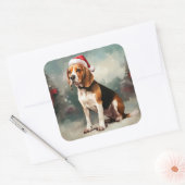 Beagle Hond in Sneeuw Kerstmis Vierkante Sticker (Envelop)