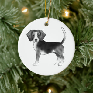 Beagle Hond in Zwart en Wit met Aangepaste Tekst Keramisch Ornament