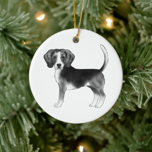 Beagle Hond in Zwart en Wit met Aangepaste Tekst Keramisch Ornament (Boom)
