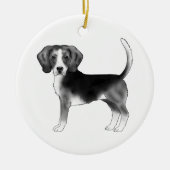 Beagle Hond in Zwart en Wit met Aangepaste Tekst Keramisch Ornament (Voorkant)