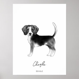 Beagle Hond in Zwart en Wit met Aangepaste Tekst Poster