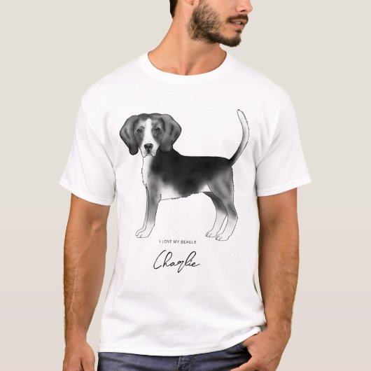 Beagle-hond in zwart-wit en aangepaste tekst t-shirt (Voorkant)