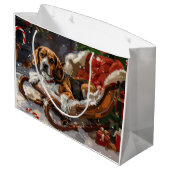 Beagle Hond Kerst Feestelijk Groot Cadeauzakje (Achterkant Gekanteld)