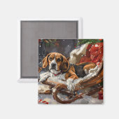 Beagle Hond Kerst Feestelijk Magneet (Voorkant / Achterkant)