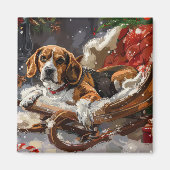 Beagle Hond Kerst Feestelijk Magneet (Voorkant)