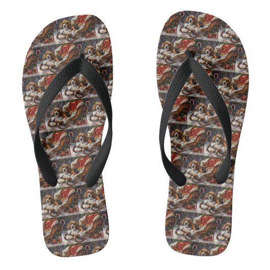Beagle Hond Kerst Feestelijk Teenslippers (Voetbed)