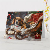 Beagle Hond Kerst Festiviteit Kaart (Gele Bloem)