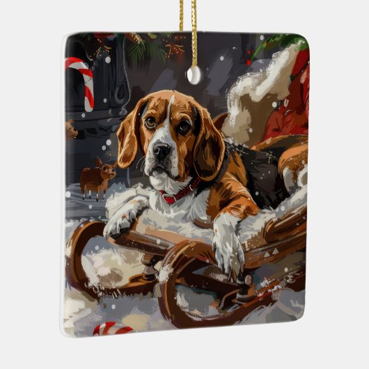 Beagle Hond Kerst Festiviteit Keramisch Ornament (Rechts)