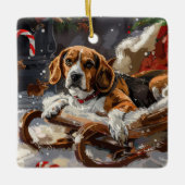 Beagle Hond Kerst Festiviteit Keramisch Ornament (Voorkant)