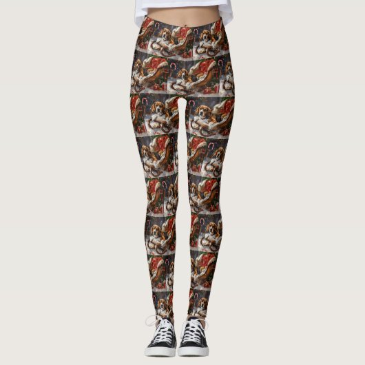 Beagle Hond Kerst Festiviteit Leggings (Voorkant)