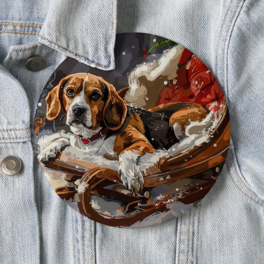 Beagle Hond Kerst Festiviteit Ronde Button 6,0 Cm (In situ)