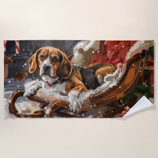 Beagle Hond Kerst Festiviteit Strandlaken (Voorkant)