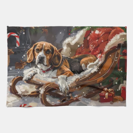 Beagle Hond Kerst Festiviteit Theedoek (Horizontaal)