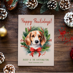 Beagle Hond Kerstmis Gelukkige Pawholidays Feestdagenkaart