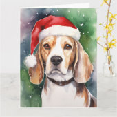 Beagle Hond Kerstmis Santa Paws Kaart (Gele Bloem)