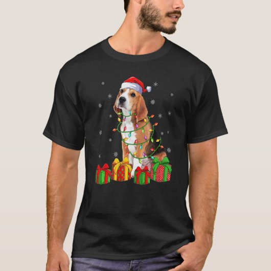 Beagle hond Kerstverlichting Kerstman Hoed Beagle T-shirt (Voorkant)