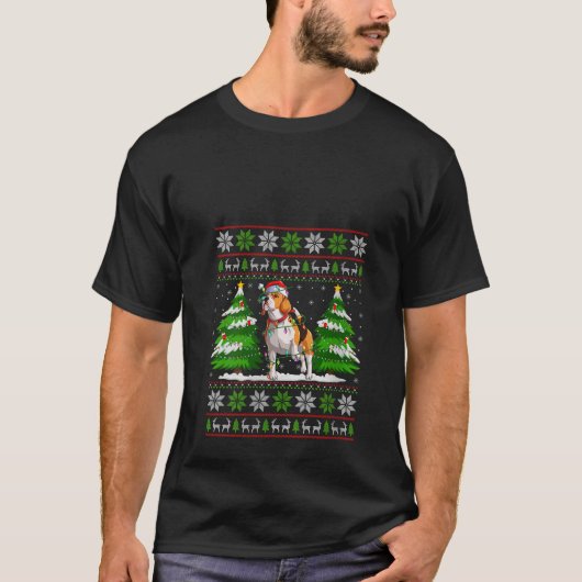 Beagle Hond Kerstverlichting Kerstmis Lelijke Trui T-shirt (Voorkant)