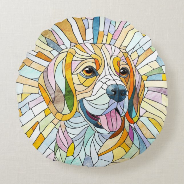 Beagle hond - Kleurrijke Mozaïek kunst Rond Kussen (Voorkant)