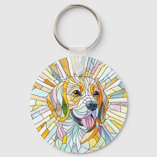 Beagle hond - Kleurrijke Mozaïek kunst Sleutelhanger (Voorkant)