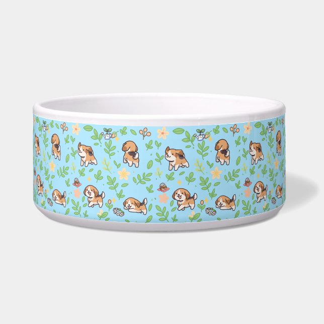 Beagle Hond Kom Spring Bloem Kawaii Huisdier Ontwe (Voorkant)