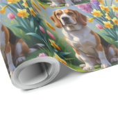 Beagle-hond lente bloemen schilderij cadeaupapier (Rol Hoek)