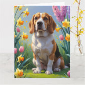 Beagle-hond lente bloemen schilderij  kaart (Gele Bloem)