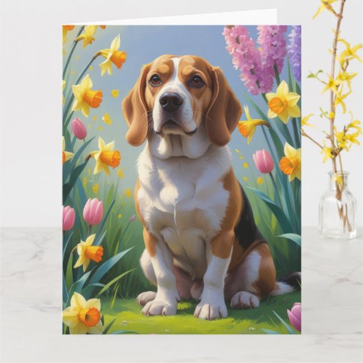 Beagle-hond lente bloemen schilderij  kaart (Gele Bloem)