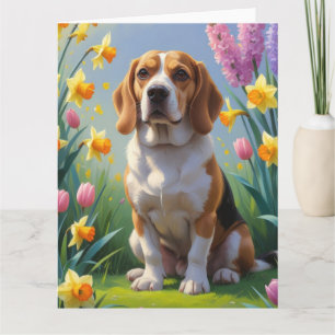 Beagle-hond lente bloemen schilderij kaart