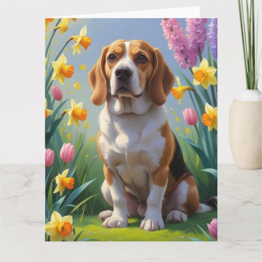 Beagle-hond lente bloemen schilderij  kaart (Voorkant)