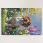 Beagle-hond lente bloemen schilderij legpuzzel (Horizontaal)