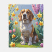 Beagle Hond Lenterebloemen Schilderij Fleece Deken (Voorkant)