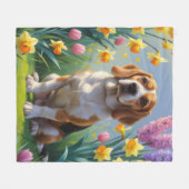 Beagle Hond Lenterebloemen Schilderij Fleece Deken (Voorkant (Horizontaal))