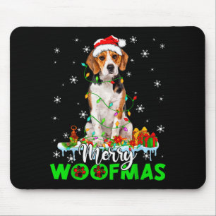 Beagle Hond Merry Woofmas Grappige Kerst Lichtjes Muismat