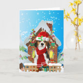Beagle hond met kerstcadeaus kaart (Gele Bloem)