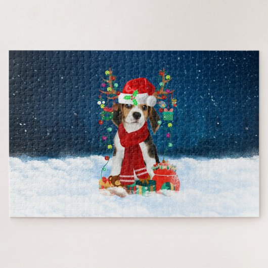 Beagle hond met kerstcadeaus legpuzzel (Horizontaal)