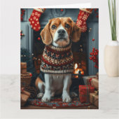 Beagle hond met kerstcadeaus open haard kaart (Voorkant)