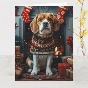 Beagle hond met kerstcadeaus open haard kaart