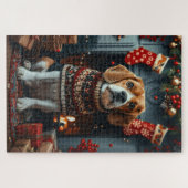 Beagle hond met kerstcadeaus open haard legpuzzel (Horizontaal)