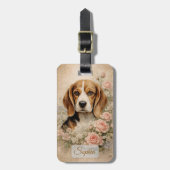 Beagle Hond met Rozen Bagagelabel (Voorkant verticaal)