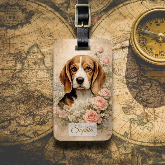Beagle Hond met Rozen Bagagelabel
