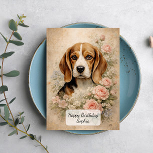 Beagle Hond met Rozen Kaart