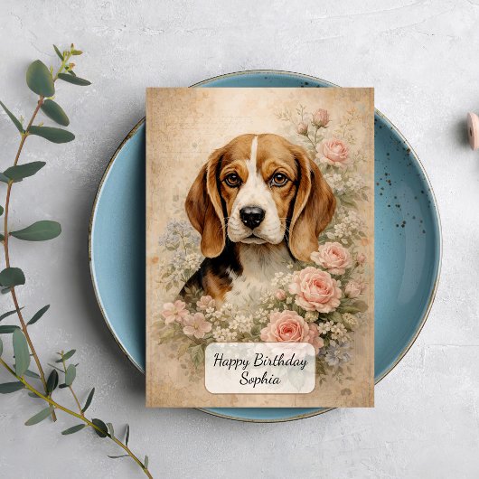 Beagle Hond met Rozen Kaart