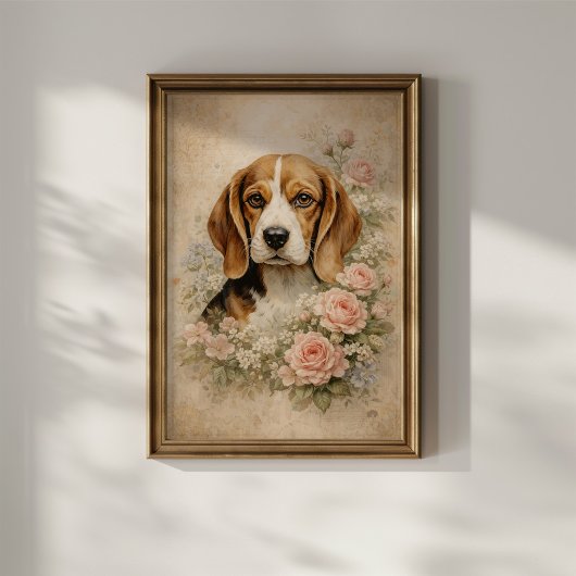 Beagle Hond met Rozen Poster