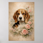 Beagle Hond met Rozen Poster (Voorkant)