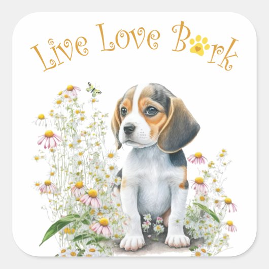 Beagle-hond Moeder Bloem Vierkante Sticker (Voorkant)